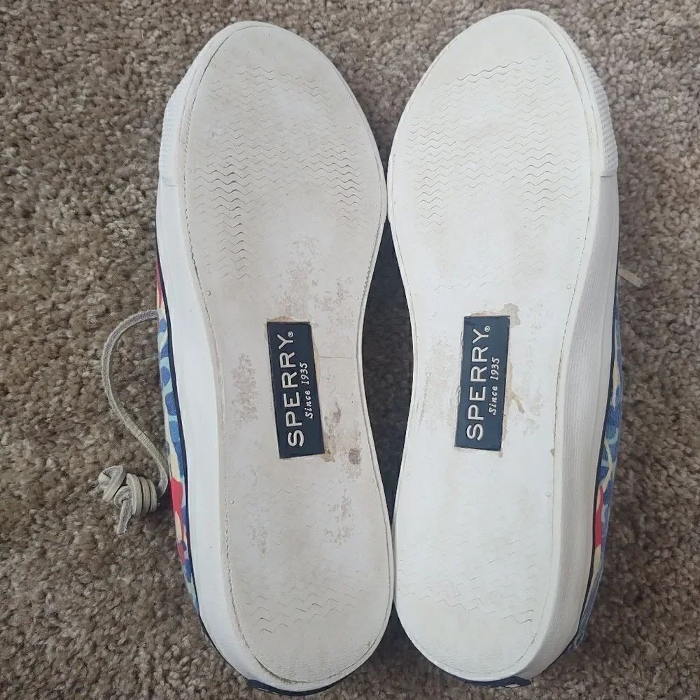Sperry Canvas Swimmers Print Sneakers Blue Red Women's Size 5, PRE-OWNED - Picture 6 of 7